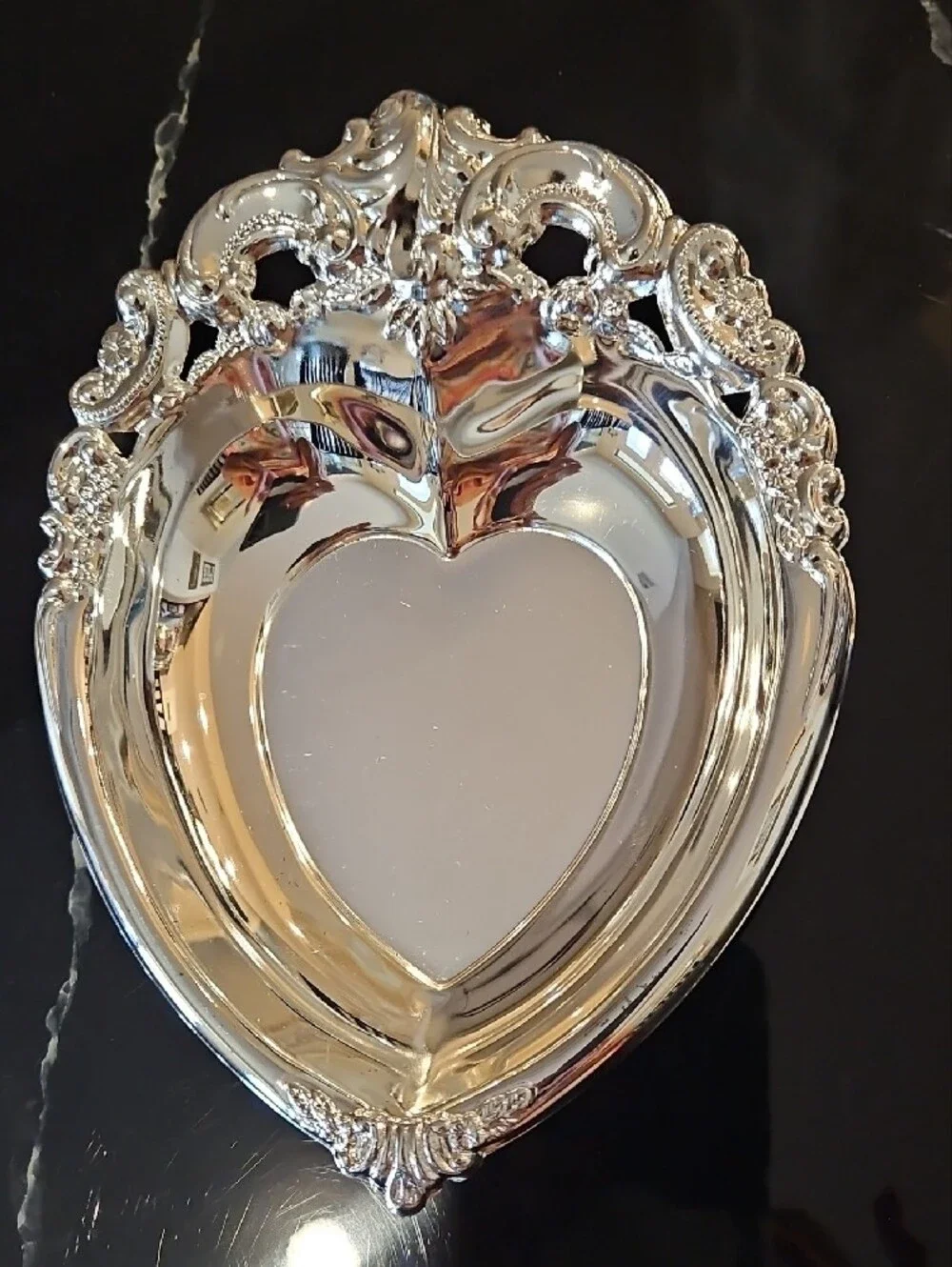 Ornate Heart-Shaped Silver Serving Dish